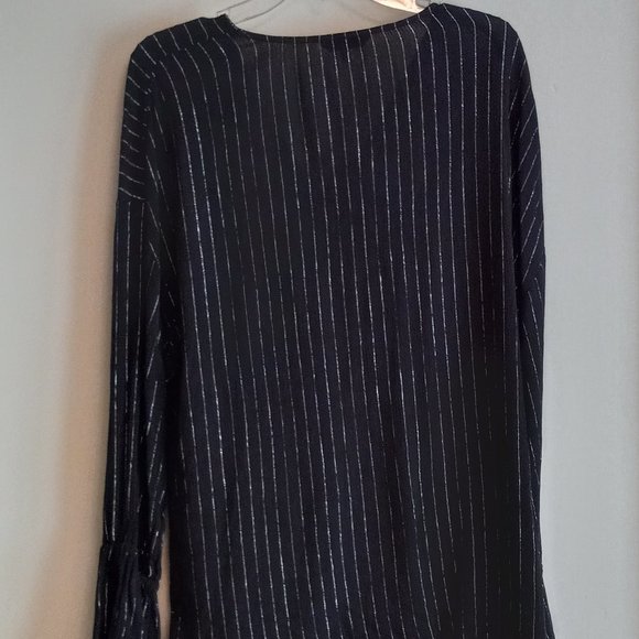 Black Metallic Striped Surplice Blouse - Picture 9 of 14